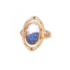 Gemstone Jewelry - Champagne diamonds and blue sapphires set in and enclosed in double white sapphires in 18-k rose gold