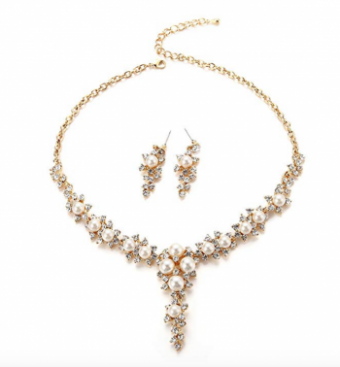 FAYBOX Glamorous Crystal Rhinestone Beading Necklace Earrings Wedding Jewelry Sets