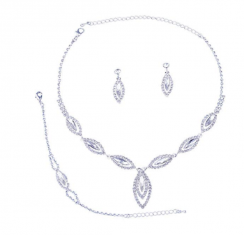 Topwholesalejewel Bridal Jewelry Set Silver Crystal Rhinestone Necklace Earring For Wedding