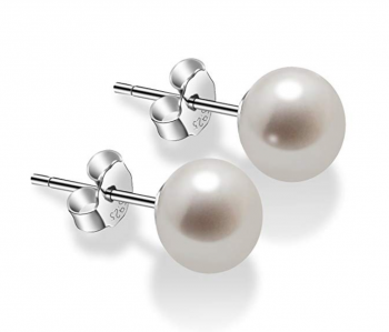 Pearl Earrings for Women 7-8mm Freshwater Cultured Pearl Stud Earrings 925 Sterling Silver - VIKI LYNN