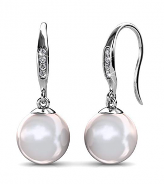 Cate & Chloe Betty 18K White Gold Plated Freshwater Pearl Earrings with Swarovski Crystal, Beautiful Classic Pearl Drop Dangle Earrings, Women's Special Occasion Wedding Anniversary Jewelry