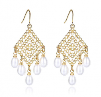 LEVIOLET Christmas Fashion Gold Plated Chandelier Dangle Earrings, BoHo Filigree Statement Dangling Earring with Pearl