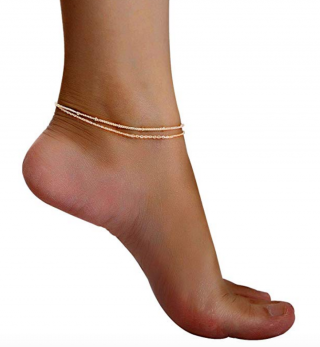 COLROV Cute Layered Anklets Women 14k Gold Woman Charm Beaded Dainty Ankle Bracelet 