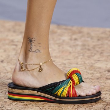 ankle bracelets - rainbow flip flops and tiny golden ankle bracelet by Clare Waight Keller for Chloe