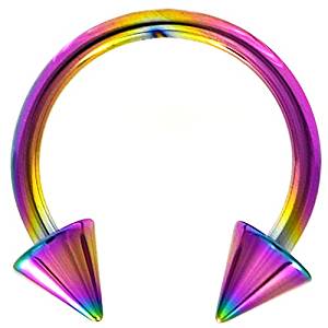 BYB Jewelry 14G(1.6mm) Rainbow Titanium IP Steel Circular Barbells Horseshoe Rings w/Spike Ends (Sold in Pairs)