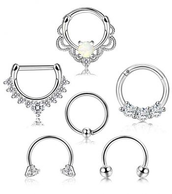 ORAZIO 6PCS 16G 316L Stainless Steel Septum Hoop Nose Ring 8MM Horseshoe Rings Cartilage Clicker Piercing Jewelry 3 Colors