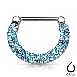 WildKlass Jewelry Double Lined CZ Set Fan Round Top 316L Surgical Steel Nose Septum/Ear Cartilage Clicker Rings