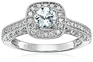 Amazon Collection 14k White Gold Aquamarine and Diamond Ring (1/4 cttw, H-I Color, I2-I3 Clarity)