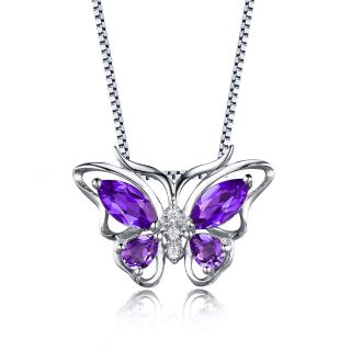 Aurora Tears Purple Created Amethyst Butterfly Birthstone Water Drop Pendant Necklace