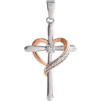 Diamond Heart Cross Necklace for Women - 925 Sterling Silver