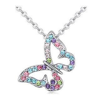 Gift for Girls White Gold Plated Butterfly Multi-color Swarovski Elements Austraina Crystal Pendant Necklace