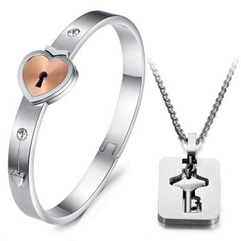 matching bracelets titanium lovers bangle jewelry couple hers lock shape couples necklace bracelet