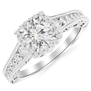 Houston Diamond District 1.35 Carat Princess Cut Designer Four Prong Round Diamond Engagement Ring (D-F Color, VS2-SI1 Clarity Center Stone)