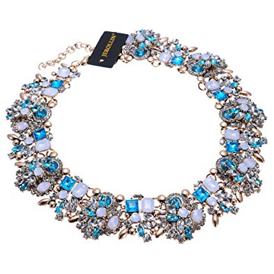 Jerollin Vintage Gold Tone Chain Multi-Color Glass Crystal Collar Choker Statement Bib Necklace 