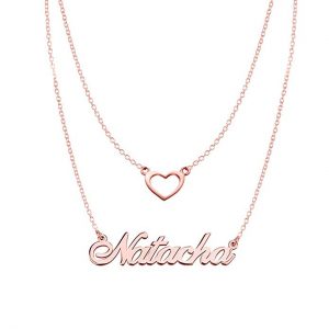 Ouslier 925 Sterling Silver Personalized Double Chain Name Necklace with Heart Pendant