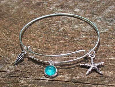 Recycled Vintage Mason Jar Adjustable Wire Beach Bangle Bracelet