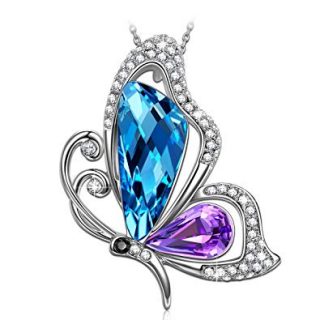 SIVERY 'Butterfly Kiss' Jewelry Necklace Blue Green Swarovski Crystal, Jewelry Women Gifts Mom