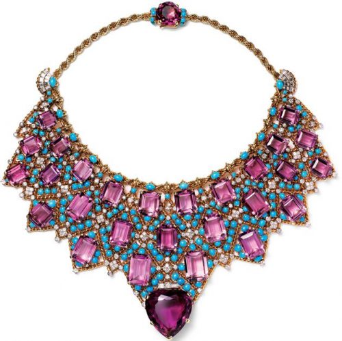 amethyst and turquoise bib necklace