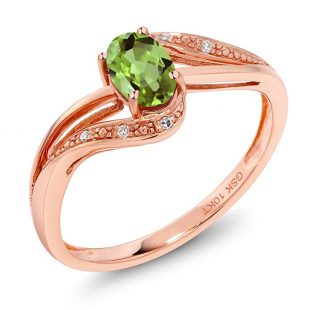 10K Rose Gold 0.54 Ct Green Peridot and Diamond Engagement Bypass Ring (Available 5,6,7,8,9)