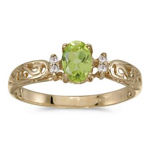 10k Yellow Gold Oval Peridot And Diamond Ring