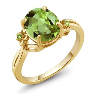 14K Yellow Gold Green Peridot Ring 3.04 Cttw Oval Available in (Available 5,6,7,8,9)