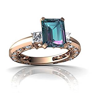 14kt Gold Lab Alexandrite and Diamond 8x6mm Emerald_Cut Art Deco Ring 