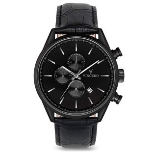 Vincero Luxury Men's Chrono S Wrist Watch - Top Grain Italian Leather Watch Band - 43mm Chronograph Watch - Japanese Quartz Movement