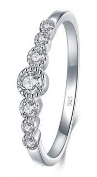 BORUO 925 Sterling Silver Ring, Cubic Zirconia CZ Diamond Eternity Engagement Wedding Band Ring