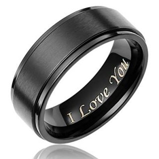 Cavalier Jewelers 8MM Men's Black Titanium Ring Wedding Band Engraved "I Love You"