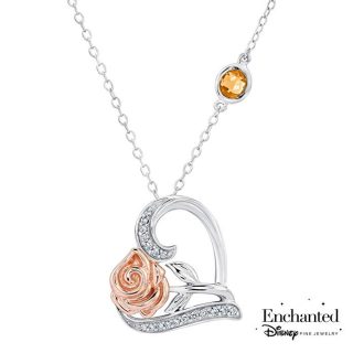 Enchanted Disney Fine Jewelry Belle's Rose and Heart Diamond Pendant 1 10ctw