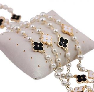 Fashion Jewelry MISASHA bridal chic Long imitation pearl clover strand necklace