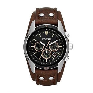 Fossil Men's Coachman Quartz Stainless Steel and Leather Chronograph Watch, Color: Silver, Brown (Model: CH2891)