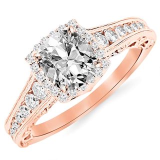 GIA Certified 1.45 Carat Cushion-Cut 14K White Gold Vintage Sidestone Diamond Engagement Ring with Milagrain half Bezel Baguette with a 0.70 Carat, D-E Color, VVS1-VVS2 Clarity Center Stone