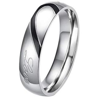 His or Hers (Priced Separate)"Real Love" Heart Stainless Steel Band Ring Promise Ring Valentine Love Couples Wedding Engagement