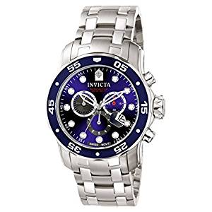 Invicta Men's 0070 Pro Diver Collection Analog Chinese Quartz Chronograh Silver-Tone/Blue Stainless Steel Watch