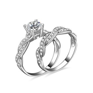 JewelryPalace 1.5ct Infinity Cubic Zirconia Simulated Diamond Anniversary Promise Wedding Band Engagement Ring Bridal Sets 925 Sterling Silver