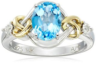 Love Knot Sterling Silver and 14k Yellow Gold Swiss Blue Topaz and Diamond Ring