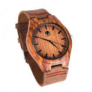 Men’s Wood Watch, Natural Bamboo and Sandalwood with Quartz Movement, Genuine Leather Strap
