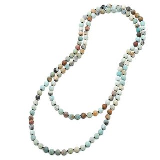 Natural Matte Amazonite Stones Endless Necklace Long Knotted 8 mm Beaded Handmade Jewelry by Aobei