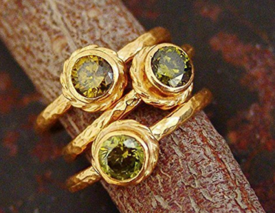 1 pcs Ancient Roman Art Peridot Stack Ring 24k Gold Over Sterling Silver By Omer