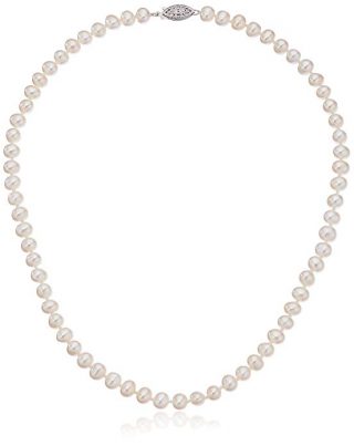 Sterling Silver White Freshwater Cultured A Quality Pearl Necklace