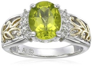 Sterling Silver and 14k Yellow Gold Oval Peridot and White Topaz Ring