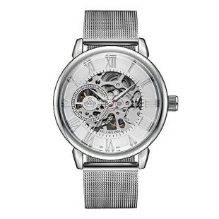 Sweetbless Wristwatch Men’s Royal Classic Roman Index Hand-wind Mechanical Watch (silver-white)
