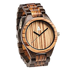 Treehut Men's Zebrawood and Ebony Wooden Watch with All Wood Strap Quartz Ana...