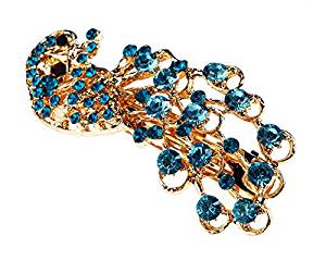 Vintage Blue Fashion Jewelled Rhinestone Crystal Peacock Hair Pin Slide By VAGA