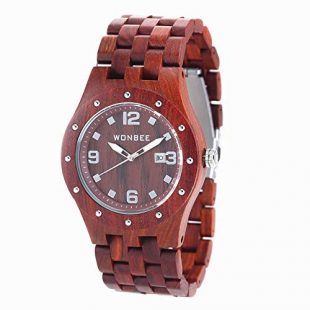 Wonbee Handmade Wooden Watches for Men 100% Natural Red Sandal Wood Men's Wristwatch With Date Create Gift for Men