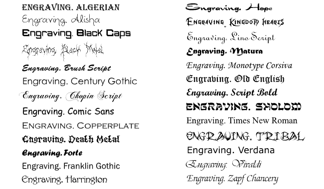 engraving font jewelry