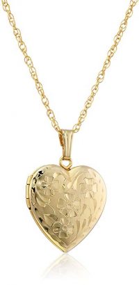 Yellow Gold-Filled Engraved Flowers Heart Pendant