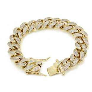 15mm 8.5" Miami Cuban Link Bracelet - 18ct TW VVS Lab Diamonds - 14k Gold Plated Stainless Steel - Iced Out Bling - Looks Just Like Real Gold