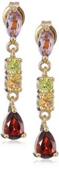 18k Yellow Gold Plated Sterling Silver Genuine Multi Gemstone Dangle Earrings